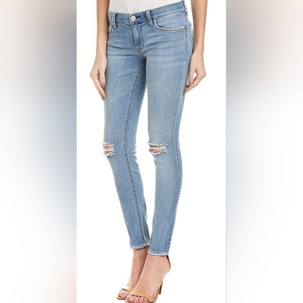 HUDSON JEANS Sz 27 Krista Super Skinny in Throttle Distressed Medium Wash Denim